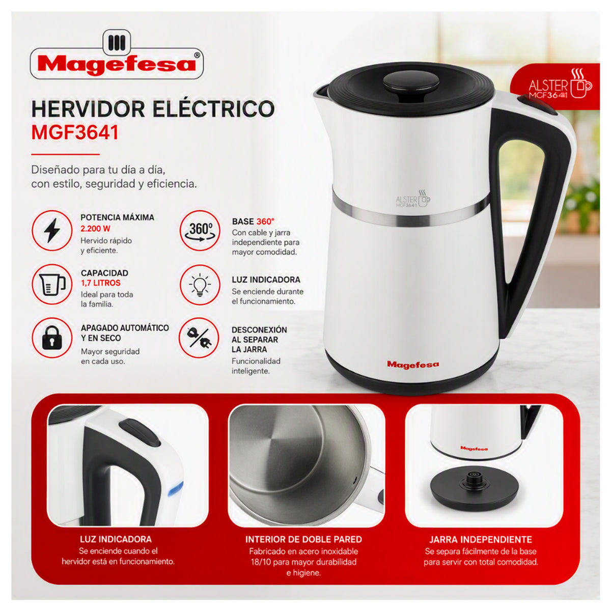 Hervidor Eléctrico 1.7L Magefesa Alster MGF3641