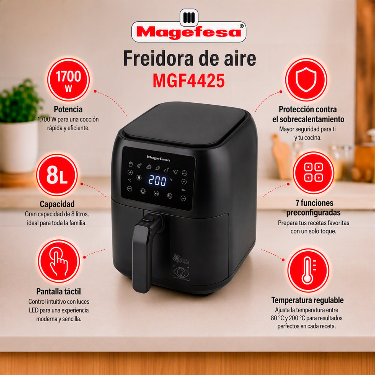 Freidora De Aire Magefesa Alisia 8L 1700W