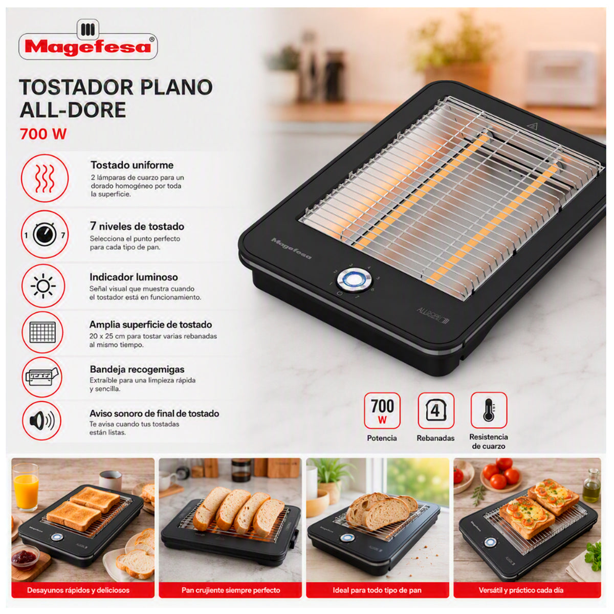 Tostador Eléctrico Plano Magefesa All-Dore MGF3319