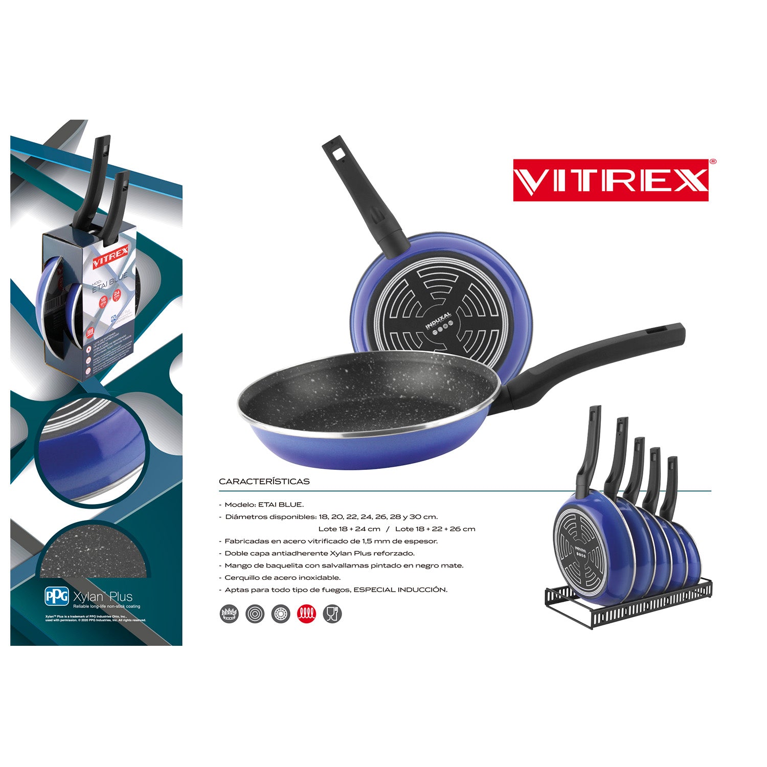 Sartén De Acero Antiadherente Vitrex Etai Blue 30CM