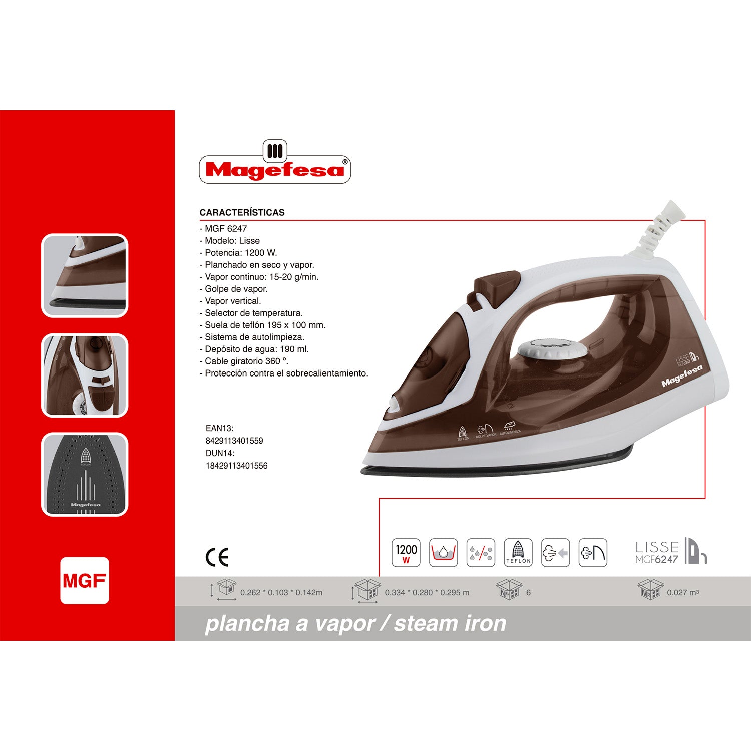 Plancha De Ropa A Vapor Magefesa Lisse MGF6247