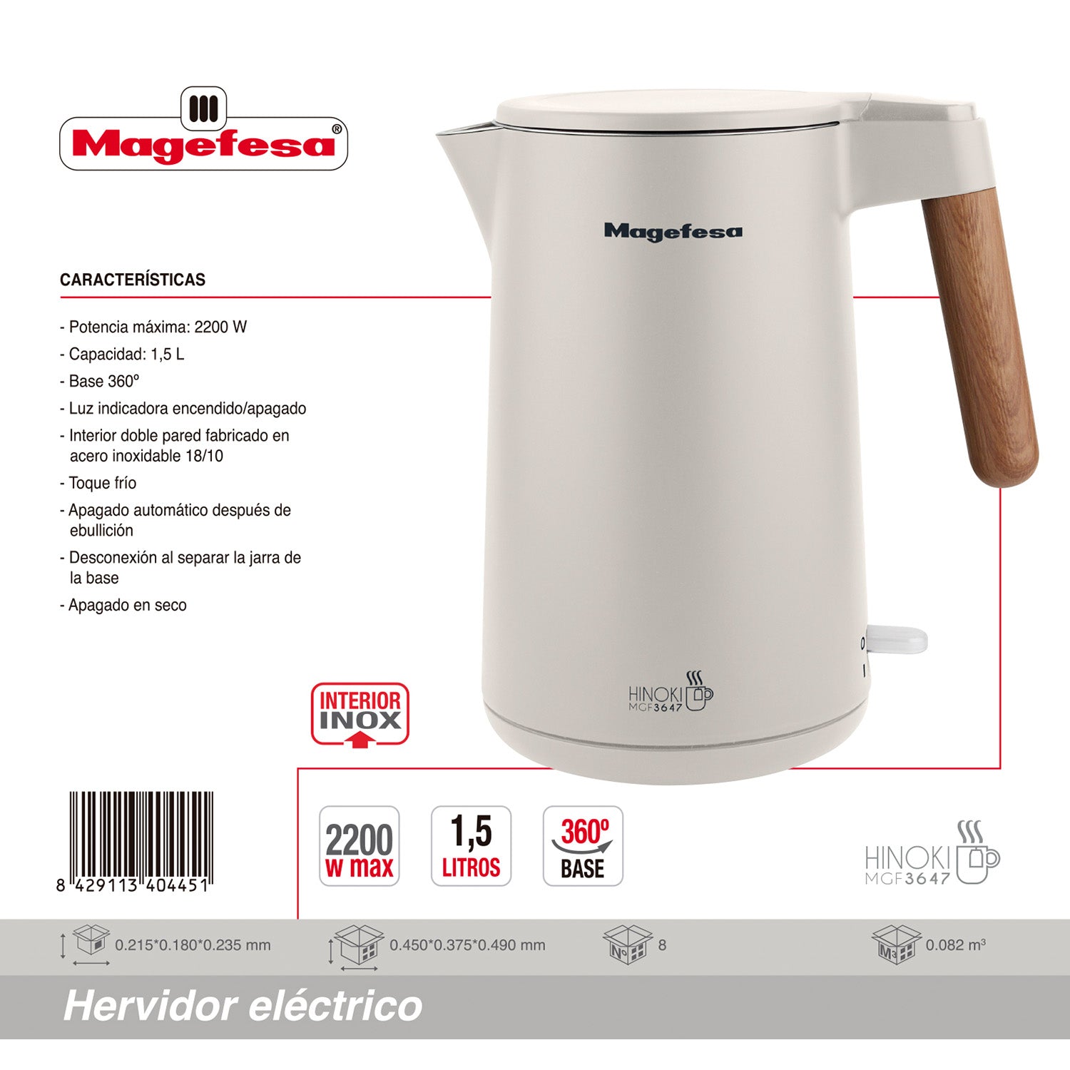 Hervidor Eléctrico Magefesa 1.5 L Hinoki 2.200W