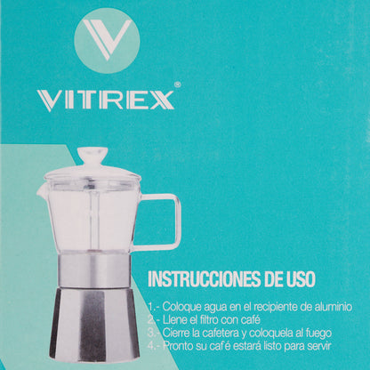 Cafetera Italiana Aluminio Vitrex Crystal 9 Tazas