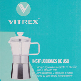 Cafetera Italiana Aluminio Vitrex Crystal 6 Tazas - 0