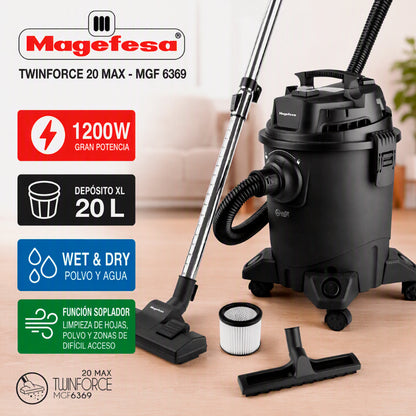 Aspiradora polvo/agua 20L Magefesa 1200W Twinforce MGF6369