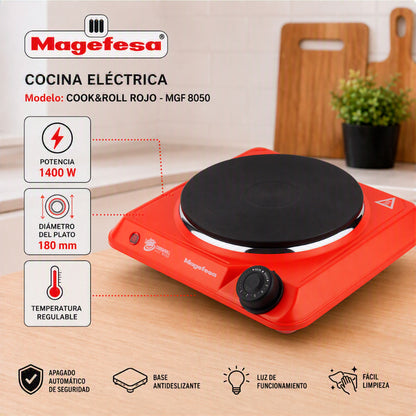 Cocina Electrica Encimera Magefesa 1 Plato 1400W Roja