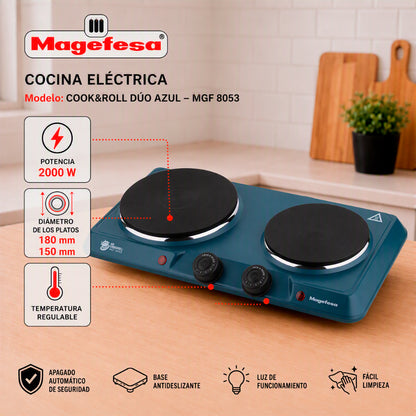 Cocina Electrica Encimera Magefesa 2 Platos 2000W Azul