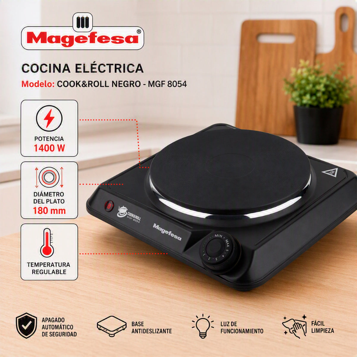 Cocina Electrica Encimera Magefesa 1 Plato 1400W Negra