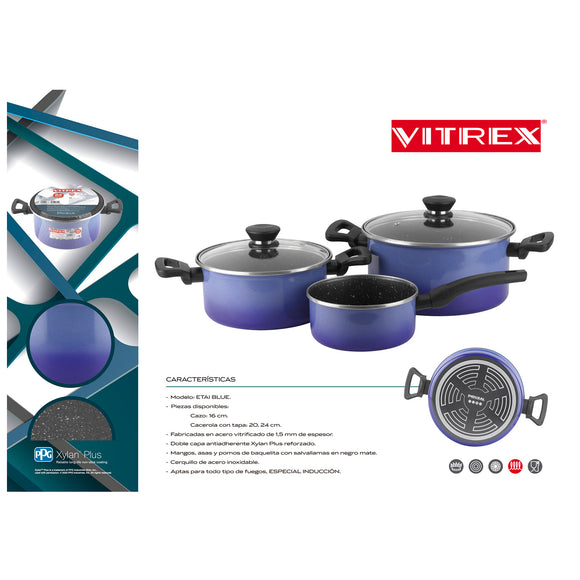 Olla De Acero Sin Tapa Vitrex Etai Blue 16CM