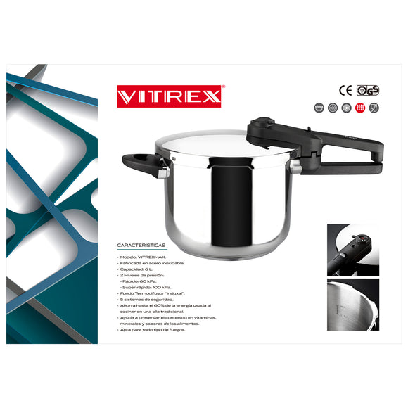 Olla a Presión Acero Inoxidable 6 Litros Vitrex