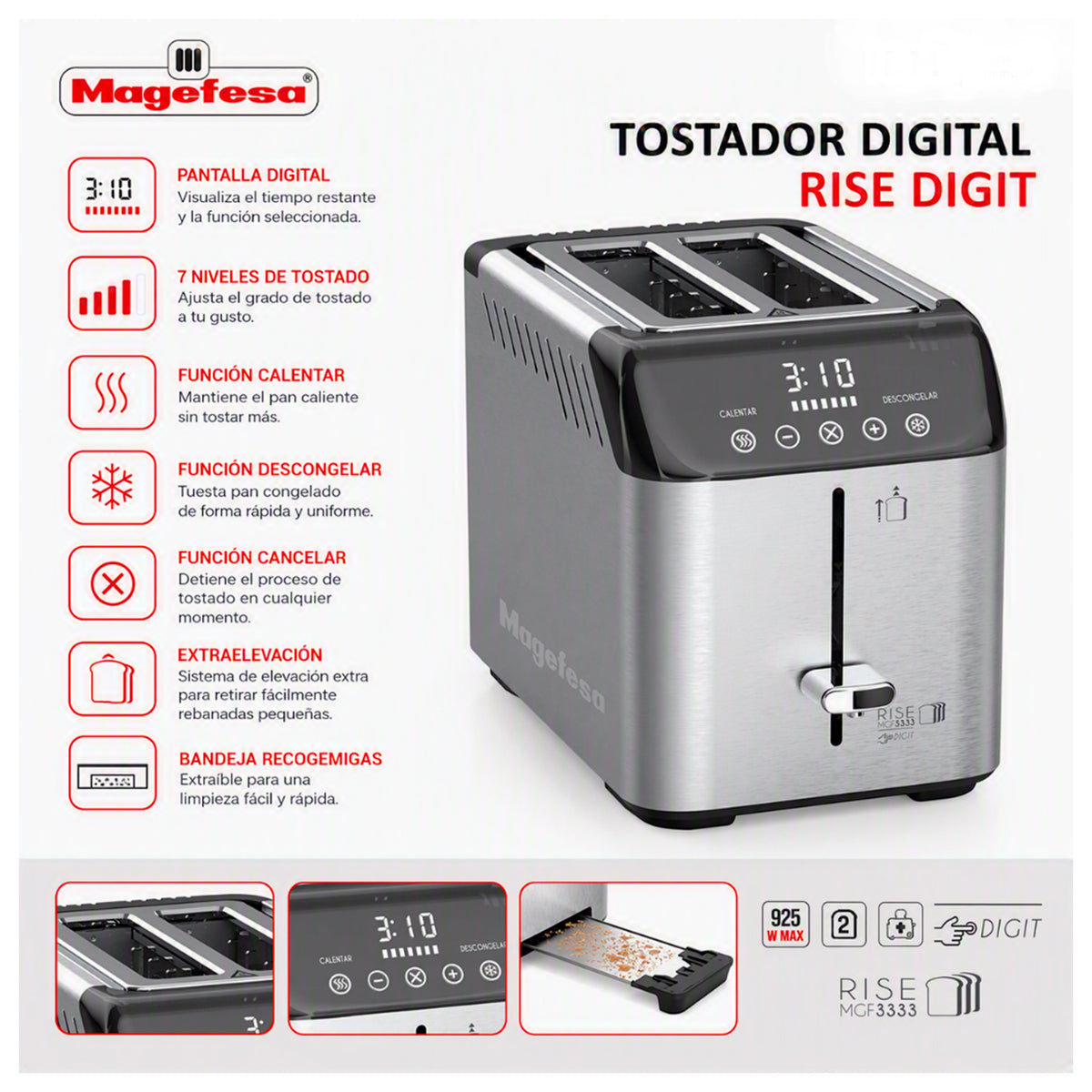 Tostador Eléctrico Digital Magefesa Rise Digit MGF3333